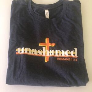 Bella Canvas Unashamed Romans 1:16 Christian T-Shirt Navy Blue